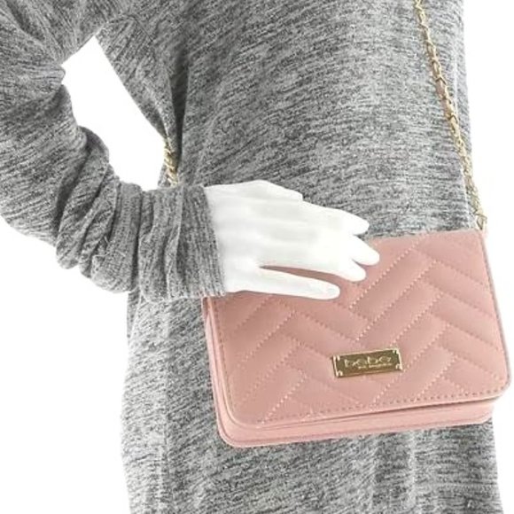 EUC [bebe] Sophia Small Crossbody Bag in Baby Pink w/ Gold/Pink Chain - Picture 1 of 11